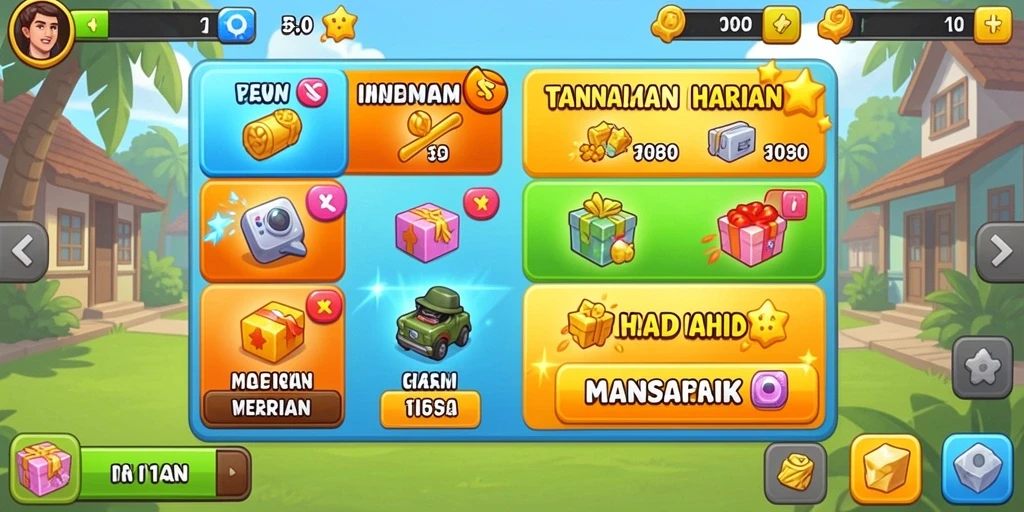 Tampilan antarmuka utama dengan karakter yang siap bertualang.